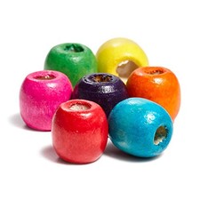 125 Large Hole Wood Beads for Crafts and Macrame 17mm x 14mm, multicolor