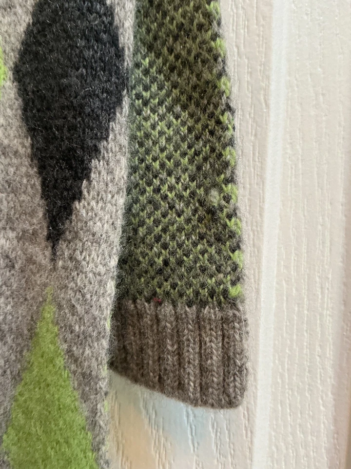 Portolano 70% Lana 30% Cachemira Gris y Negro Verde Argyle Tejido Bufanda Envoltura Foto 2 de 4