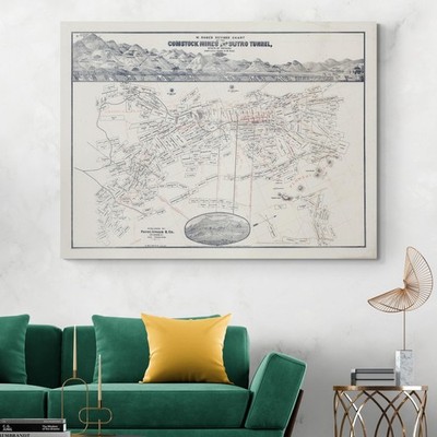 1878 Map of Comstock Lode & Sutro Tunnel   Virginia City Silver Mining