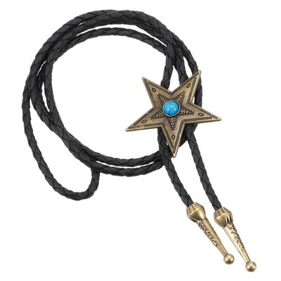 Für Männer Bolo Krawatte, Cowboy Leder Halsband Sternkette, Goldton