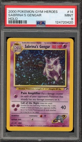 Pokemon Sabrina's Gengar Gym Heroes Unlimited Holo Rare #14 PSA 9 Mint