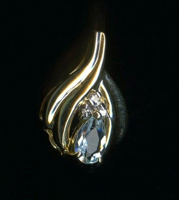 10K 1,22 Gramm Massiv Gelbgold 6mm Birne Blau Aquamarin & Diamant Anhänger)AV