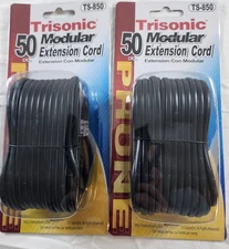 2 Pack 50 Ft RJ11 Modular Telephone Extension Cord Phone Line Cable Black