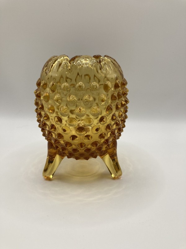 Vintage Amber Hobnail 3 Footed Egg Vase
