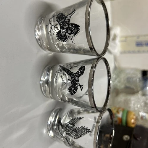 Vintage Federal Glass Sportsman Game Birds Shot Glasses Set Of 3