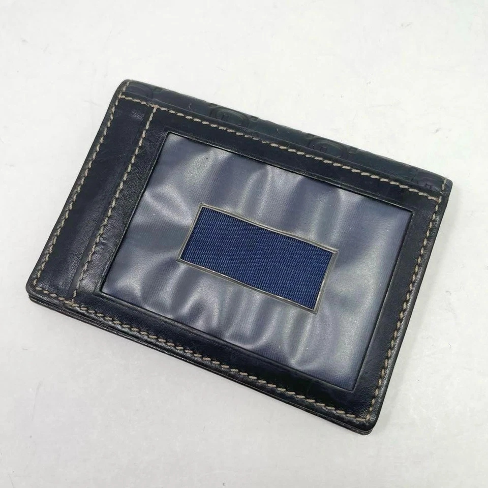 Tarjetero Gucci Doble Plegable Cuero Negro Unisex Hecho en Italia GG Check Foto 3 de 4