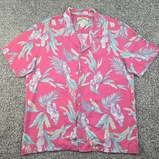 Vintage Paradise Found Hawaiian Shirt Mens XL Pink Cockatiel Rayon 90s USA Camp