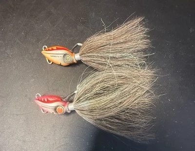Lot of 2 Shimano Lucanus Bucktail Jigs 80g 3oz - Pink/White & Orange/White - NEW - Image 1 of 2