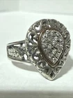 VINTAGE STERLING SILVER 14K GOLD NATURAL DIAMONDS ORNATE COCKTAIL RING SZ 7