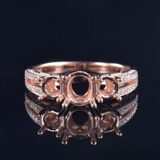 3 Stone Semi Mount Ring 925 Sterling Silver 6x4mm Oval Round Rose Plated Blank