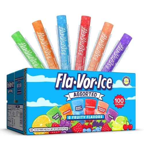 FlaVorIce Assorted Fruity Flavor Freezer Pops - 1.5 oz Box of 100