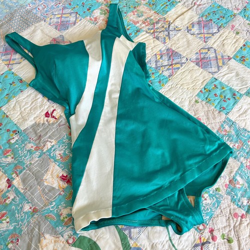 Vintage 80s does 50s Aqua Pinup One Piece Swimsuit S M - Image 1