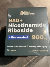 New! Reus Research NAD+ Nicotinamide Riboside 900mg W/ Resveratrol 80 Caps 01/27