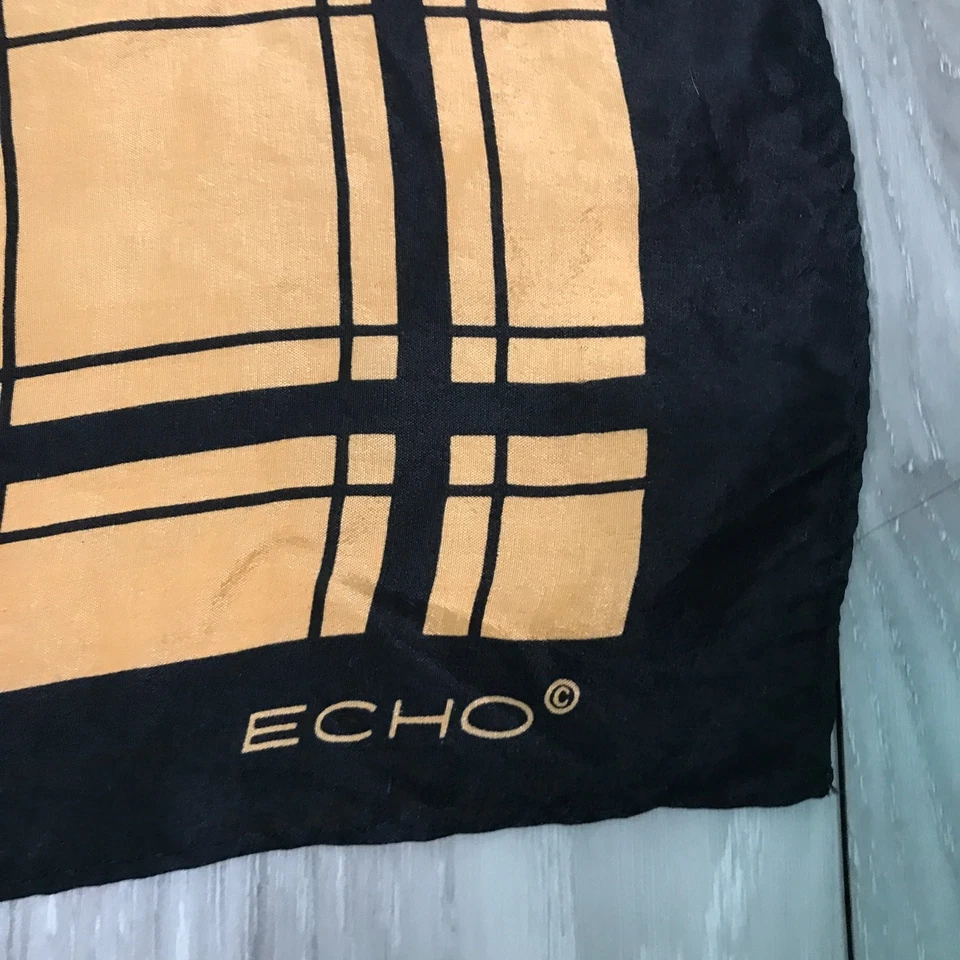 Echo Womens Scarf Silk Brown Check Chiffon Lightweight Hand Rolled Hem - Image 2 of 4