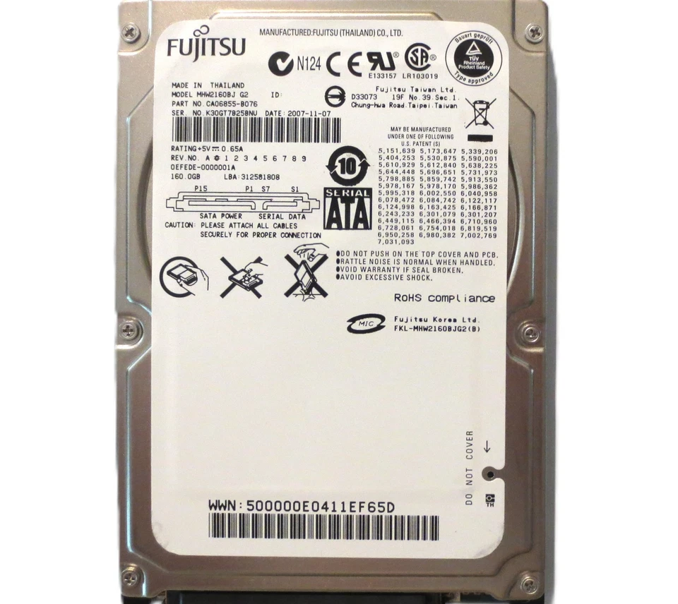 Fujitsu MHW2160BJ G2 CA06855-B076 0EFEDE-0000001A Thailand 160gb Sata 2007-11 - Image 3 of 4