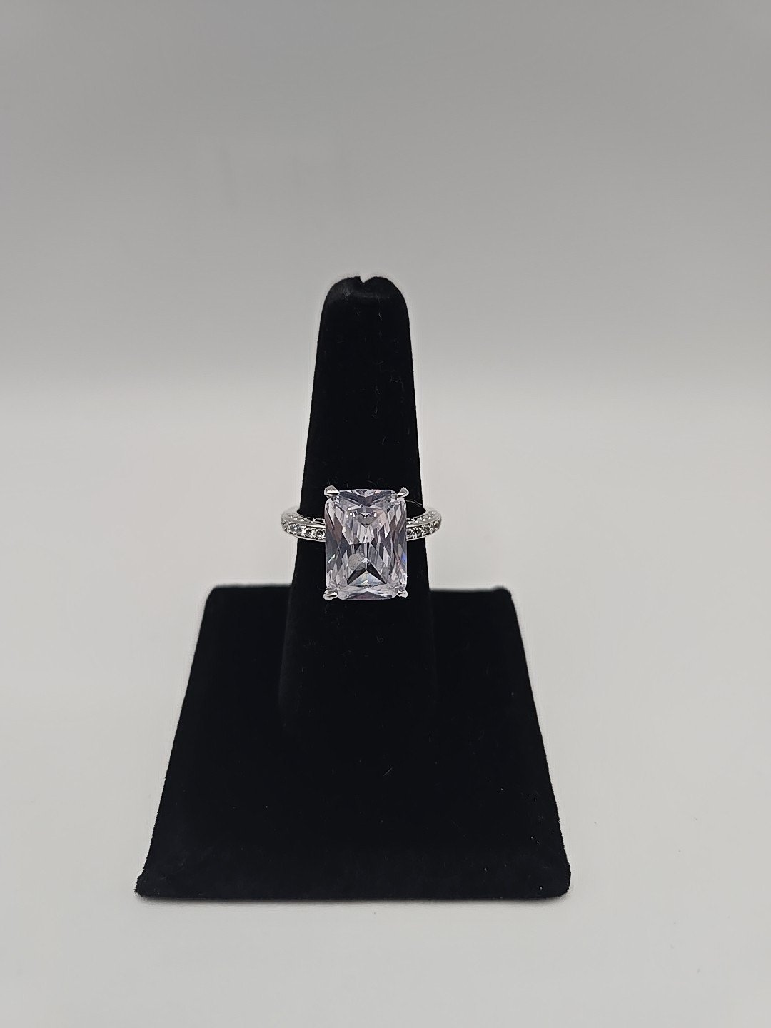 Large Rectangular Rhinestone Silver Tone Engageme… - image 1