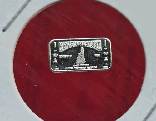 State Of New Hampshire - 1 Gram .999 Fine Silver Mini Bar Ingot - Gold Gilded