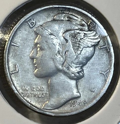 1945 Micro S Silver Mercury Dime 10 Cents Extra Fine XF Condition Coin