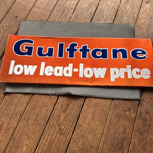 GULF Gulftane Double Sided Aluminum Gas Station Sign 12.5 x 36 Vintage