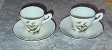 VTG Miniature Set Of 2 Teacups  Saucers Floral Gold Trim Bone China Japan
