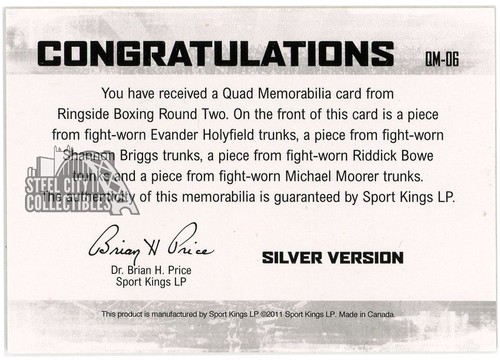 Evander Holyfield, Briggs, Bowe, Moorer 2011 ITG Boxing Silver Quad Memorabilia - Picture 2 of 2