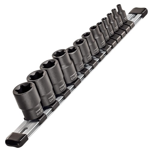 CARBYNE 13 Pc. External Torx Socket Set, E4-E24, CrV Steel, 1/4, 3/8 & 1/2" Dr. - Picture 2 of 7