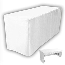 8' FITTED TABLECLOTH TABLE COVER TRADE SHOW EVENT OPEN BACK SIDE 3 SIDED WHITE