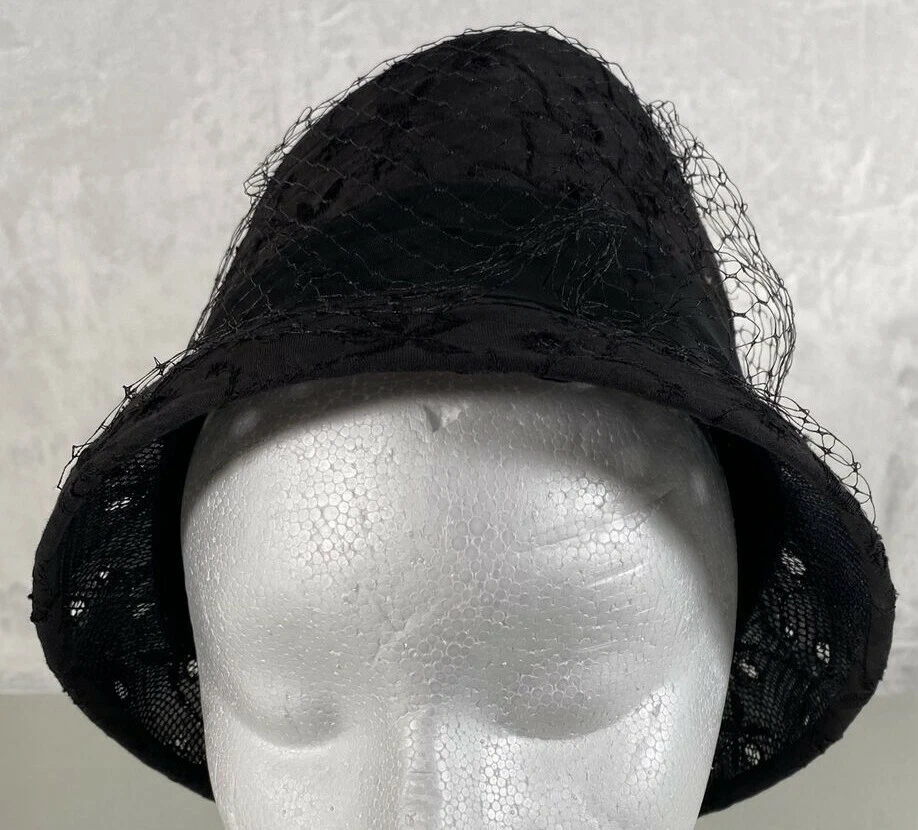 Sombrero De Colección Encaje Negro Talla Única Cubo Hecho en Unión Red Mujeres Cabeza Pieza Iglesia Foto 2 de 4