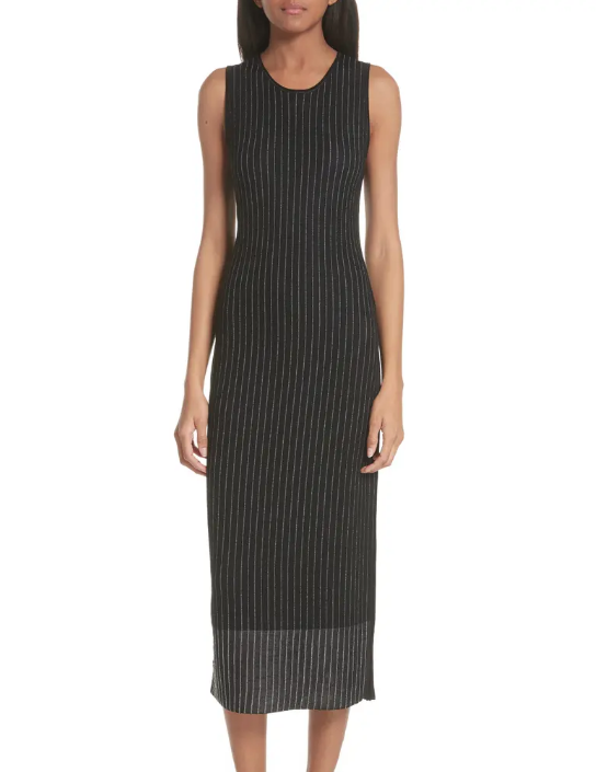 Grey Jason Wu Women's Black Pinstripe Merino Wool Knit Dress Size Large L24013