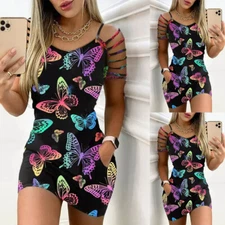 ⭐⭐⭐⭐⭐Women Cold Shoulder Bodycon Mini Dress Sexy Party Club Summer Short Dress