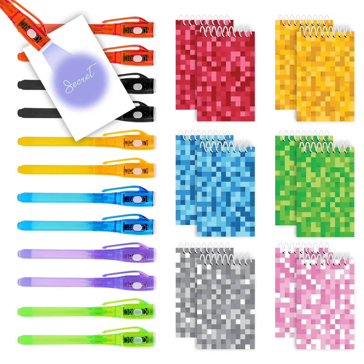 Pixels Party Favors for Kids, Set of 12, Invisible Ink Pens and Mini  Notebooks