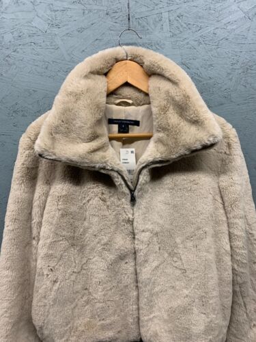 French Connection Beige Faux Fur Short Jacket Women's Size Small Full Zip NWT - Picture 3 of 13