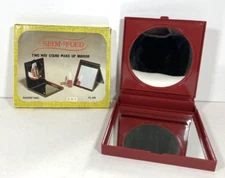 Vtg Travel Make-Up Folding Mirror Magnifying and Plain Original Box Hong Kong