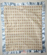 Cocalo Baby Security Blanket Blue Tan Brown Argyle Blue Satin Trim Plush Lovey