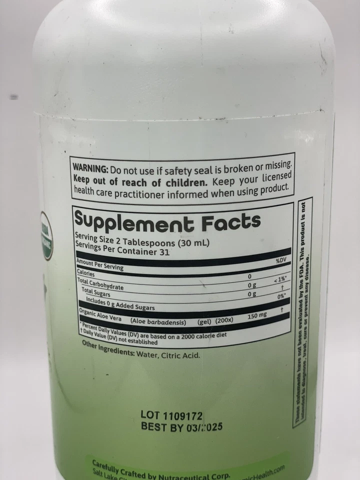 Jugo de Aloe Vera Orgánico, 32 fl oz (946 ml) 03/2025 SELLADO Foto 3 de 4