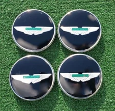 4 New Factory Aston Martin Center Caps Wheel Set OEM Black Genuine CD33-1A096-BA