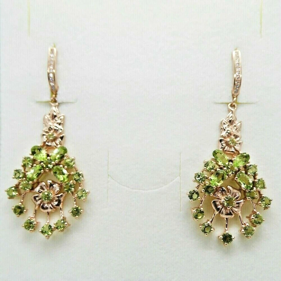 Peridot Ohrhänger BLÜTEN 925 Silber 585 Roségold vergoldet 52 x 22,5 mm - Bild 4 von 4