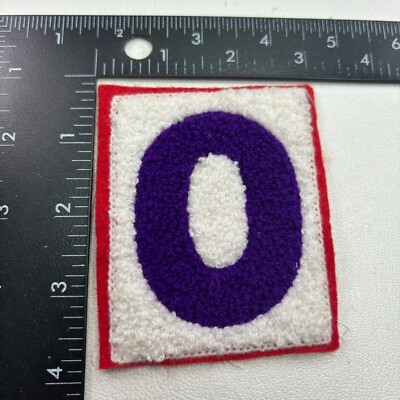 PURPLE ON WHITE 0 / O Letter Initial ''O'' Or Zero Chenille Patch Colorful M013