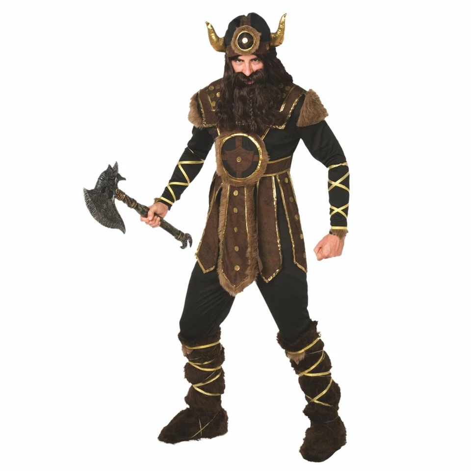 Men`s Viking Fancy Dress Costume incl Helmet Nordic Barbarian Warrior Halloween - Image 2 of 4