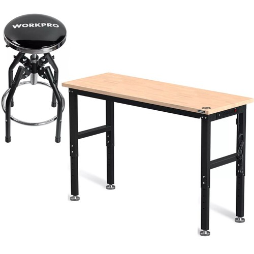 WORKPRO 60" Adjustable Workbench 29in to 33.86in Shop Stool Garage Bar Stool Set - Picture 15 of 15