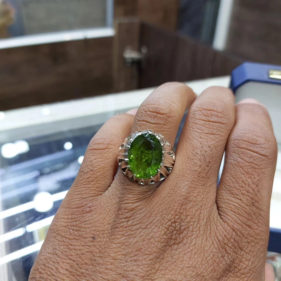 Anillo de plata esterlina piedra peridoto olivianos de alta calidad piedra peridoto verde rara Foto 3 de 4