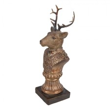 25cm Brown & Gold Suited Stag Deer Ornament Bust Figurine Accessory Gift