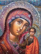 Virgen María 4,5 x 3,5, Santa, Icono, Original, Único en su clase, Antanenka         