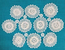 10 Vintage Lt Cream Crochet 3D Floral Doilies 4 inch Round Lacy 6 Mini Doily Lot