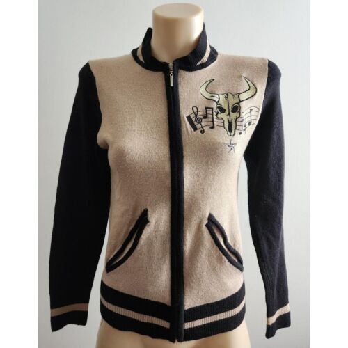 Rockabilly bomber zip up knit cardigan with skull embroidery chest detail - Picture 1 of 4