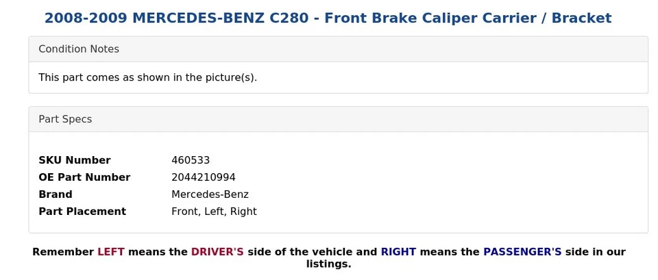 Mercedes-Benz C280 2008-2009 - Porta pinza de freno delantera/soporte Foto 4 de 4