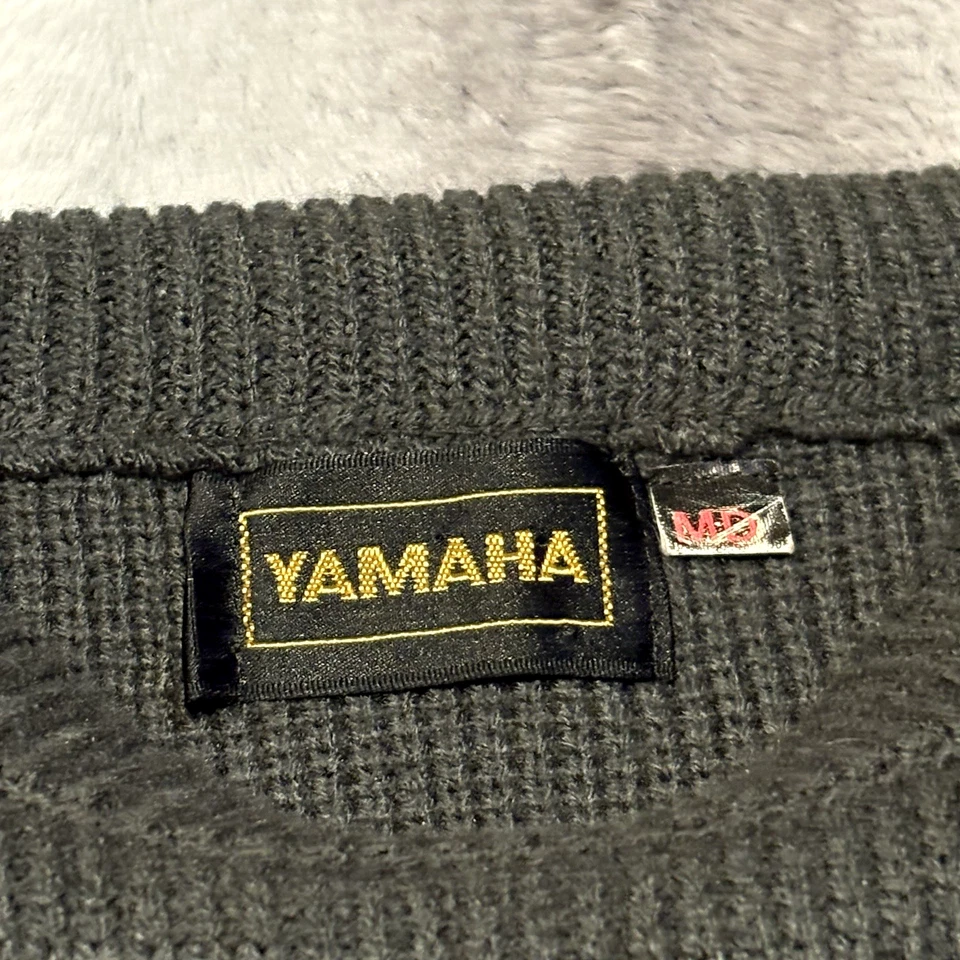 复古男式 YAMAHA 复古黑色红色条纹针织圆领毛衣运动衫中号 — 第 3/4 张图片