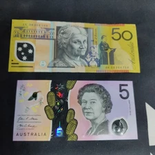 Australian $5 & $50 Dollar Circulated Polymer Banknotes