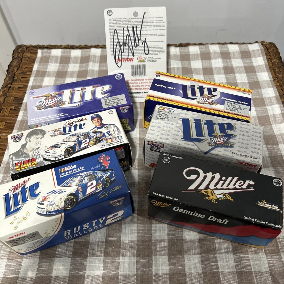 Rusty Wallace #2 1:64 Nascar Diecast Lot 7 Cars Elvis Miller Lite Auto Signed - Image 2 of 4