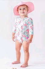 RuffleButts Flamingo Long Sleeve One Piece Rash Guard Swimsuit Size 3t